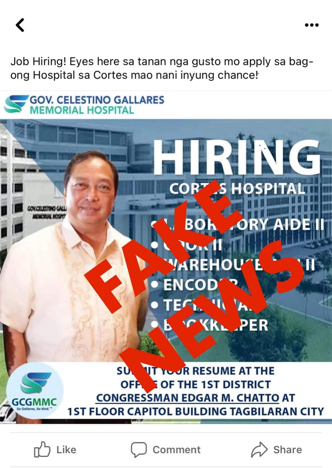 Chatto: Beware of Fake Hiring Posts for Gallares Hospital in Cortes